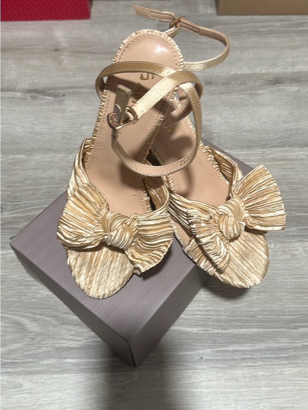 Satin champagne Bow Accent Women's Ankle-Strap Sandals